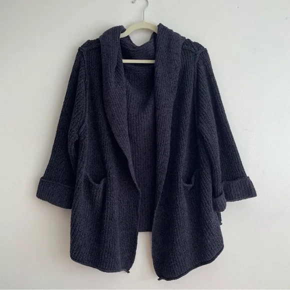 Free people Low tide cardigan navy blue knit sweater open slouchy extra small S - Picture 2 of 13